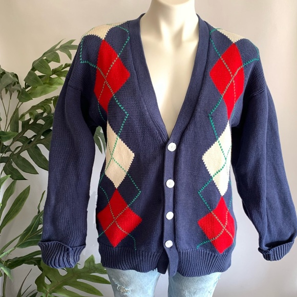 v i n t a g e :: Grandpa Slouchy Oversized Argyle Cardigan Knit Sweater - Picture 7 of 10